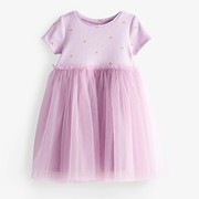 女童夏装2023洋气甜美短袖连衣裙小女孩夏款紫色公主网纱裙子