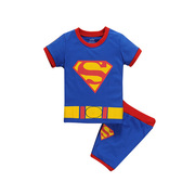 欧美夏季动漫超人睡衣男童中小童儿童宝宝纯棉短袖T恤家居服套装