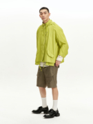 FNGISED秋季外套果绿色冲锋衣复古A字型连帽短风衣休闲软夹克