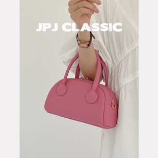 jpjclassic牛皮撞色枕头包女单肩斜挎手提包休闲波士顿包甜美