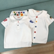 80-130小童纯棉翻领短袖t恤开扣男女宝宝白色，有领上衣日系海军领
