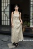 es新中式国风古法印花吊带连衣裙，女2024夏季复古气质显瘦背带长裙