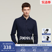 jodoll乔顿春季简约时尚条纹，t恤男舒适莫代尔棉商务，衬衫领长袖t恤