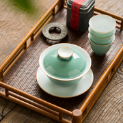 景德镇浅绿豆青大号盖碗茶具，泡茶碗三才盖碗，茶杯单个功夫茶具套装