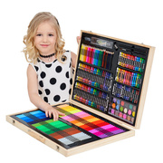 儿童画笔水彩笔蜡笔礼盒251件木盒绘画套装多色多功能画画礼盒