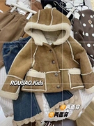 正版韩国网(韩国网)红儿童，羊羔毛外套(毛外套)皮毛，一体双面穿男女宝宝保暖加绒大衣