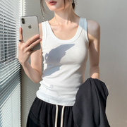 美式吊带背心女2025春夏新款掐腰弹力修身衬衫内搭纯白色无袖T恤