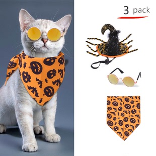 亚马逊宠物装扮套装猫咪南瓜，三角巾变身装狗狗，蜘蛛帽子用品