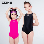 zoke游泳衣女儿童连体三角泳衣女孩训练中大童运动专业游泳装