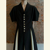 古着vintage黑色连衣裙法式赫本风撞色拼接西装领高级感长裙女夏