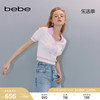 bebe春夏系列女士短款收腰提花短袖针织上衣230409