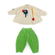 ximfkids女童秋冬趣味灯芯绒，衬衫裤子长袖，娃娃衫绿色休闲裤子