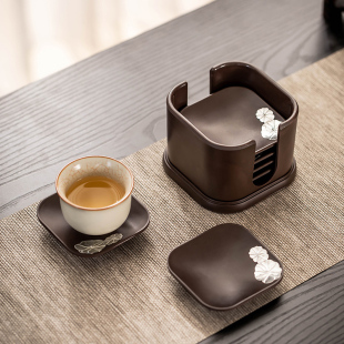 黑檀实木茶杯垫家用会客功夫茶道，禅意茶杯托木质隔热创意茶具配件