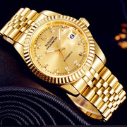 瑞士技术邦士度男表全自动机械表，18k金表夜光，黄金色(黄金色)男士手表