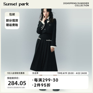 sunsetpark日落公园海军领蕾丝，小香风千金，套装黑色西装+百褶裙
