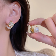 气质水钻珍珠双面耳扣耳环，女日韩复古小众独特设计耳环耳饰品