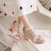 日系甜美单鞋女学生洛丽塔鸿上芸珍珠装饰蝴蝶结粉色可爱公主女鞋