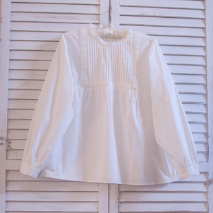 韩国高腰蓬蓬裙娃娃衫，长袖衬衫纯棉全棉花边白衬衣女，风琴褶皱秋装