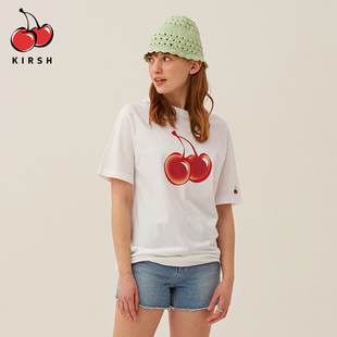 kirsh大樱桃图案夏季邢恩同款经典，款印花短袖，t恤少女宽松渐变樱桃