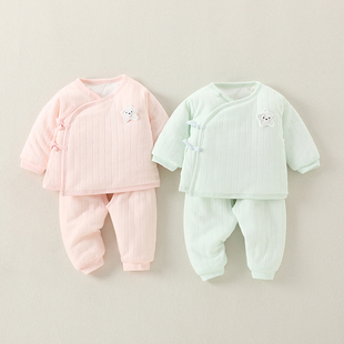 新生婴儿衣服秋冬季夹棉加厚两2三4个月初生宝宝和尚分体套装冬天