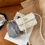 希儿小铺小香珍珠链条包包2022春夏白色小包斜挎小方包菱格包