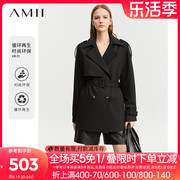 Amii2024春零染环保系列双排扣一手长风衣女配腰带中长外套