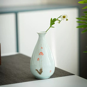陶瓷器花瓶摆件客厅插花中式博古架装饰品纯手工青花瓷瓶小工艺品