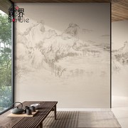 新中式国画山水壁布客厅电视背景墙壁纸卧室墙布装饰墙纸定制壁画