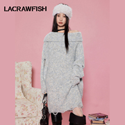 lacrawfish慵懒风辣妹露肩，斜领纯欲温柔中长款毛衣连衣裙女冬季