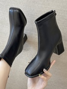 靴子女2023夏季薄款黑色，粗跟马丁靴，女士高跟春秋短靴切尔西靴