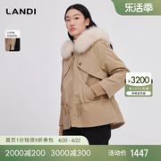 landi蓝地香槟色大毛领可拆卸内胆派克服女短款2023冬装皮草