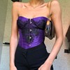 欧美紫色塑身衣蕾丝拼接ins时尚腰封性感收腰修身一字肩上衣