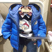 男童冬装外套厚鸭绒奥特曼超人宝宝羽绒服带眼镜上衣滑雪服