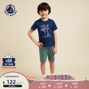 Petitbateau小帆船夏季休闲纯棉印花童装短袖T恤衫A0410