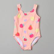 8818外贸儿童连体泳衣高级感可爱 花边领女宝宝卡通水果粉色泳装