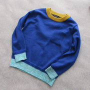 春季儿童薄款蓝色纯棉针织衫韩版中大童撞色套头毛衣