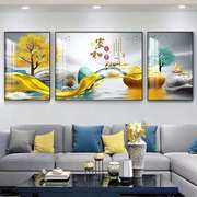 现代简约客厅三联画轻奢，大气沙发背景墙挂画寓意鹿鹿平安晶瓷画