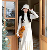 高级感白色长袖针织连衣裙，女秋冬季小个子，显瘦内搭打底长裙子