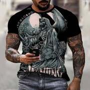 跨境夏季新骷髅印花T恤男士休闲短袖衣服街头嘻哈3D印花上衣