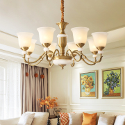 美式吊灯客厅铜灯轻奢卧室餐厅大气法式复古全铜玉石高端欧式灯具