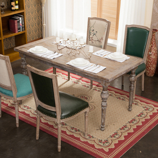 美式乡村餐桌组合实木桌，复古做旧拉丝，松木餐桌茶几餐厅简约长方桌