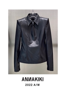 TURIGHT买手店22AW ANNAKIKI设计师品牌3D假领带耸肩上衣皮衣