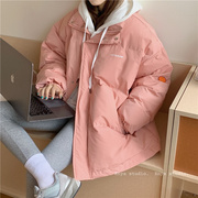 羽绒棉服女冬季2021初，中高中学生韩版短款假两件棉衣外套
