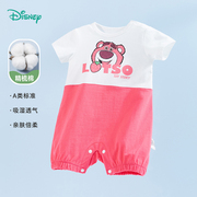 迪士尼童装婴幼儿纯棉肩开连体衣新生儿宝宝哈衣爬服可爱草莓熊