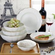 锦牌骨瓷碗盘子金边深盘菜，盘家用炒菜盘子，高级感欧式碗碟套装餐具