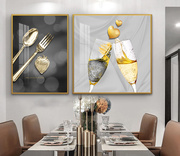 餐厅二联异性装饰画挂画二连现代轻奢简约简装有框水晶晶瓷工艺