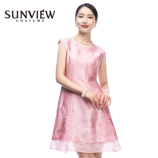 sunview尚约2023夏季高端轻奢可爱粉色欧根纱连衣裙女士礼服