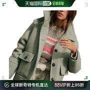 欧洲直邮sezane女士大衣，羊毛混纺绿色纽扣开合立领，短款百搭舒适