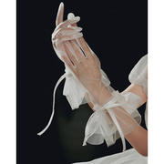新娘白色蝴蝶结手套婚纱，结婚主婚纱高级婚礼，蕾丝手套复古法式轻纱