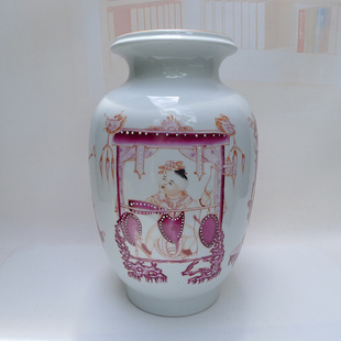 仿古手绘花瓶生日寿礼景德镇陶瓷，装饰摆设客厅书房中式传统摆件